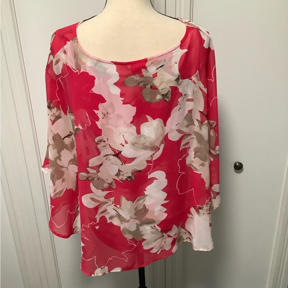 Alfani Pink, Cream, Taupe & Cream Cape Style Floral Blouse Size Medium (12-14) - Picture 4 of 10